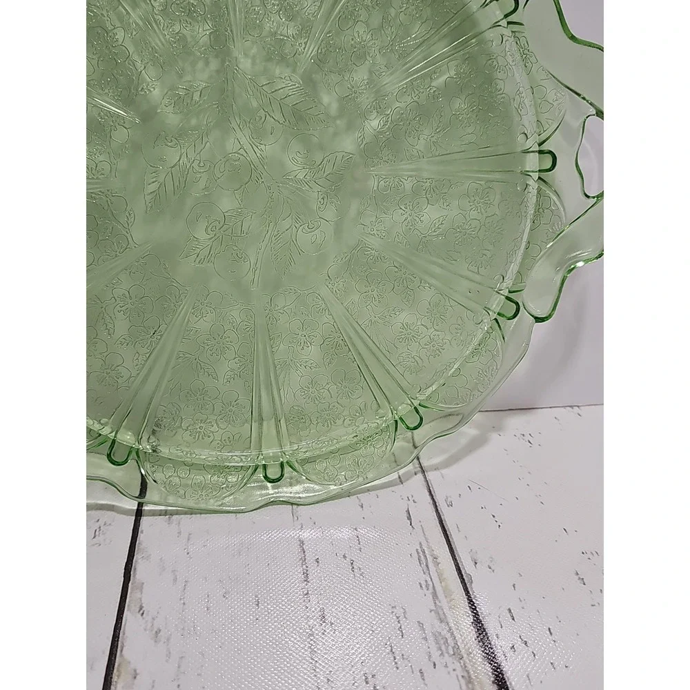 Jeanette Green Depression Glass  Cherry Blossom 2 Handled Cake Tray Plate